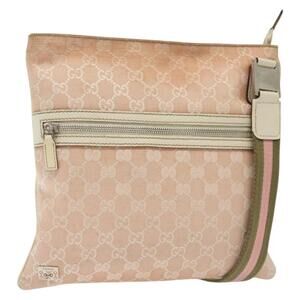 GUCCI GG Canvas Sherry Line Shoulder Bag Pink Silver Khaki